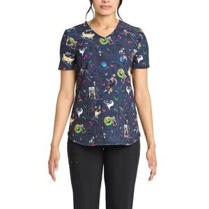 NWT Disney The Night Before Christmas Women’s V-Neck Scrub Top Halloween